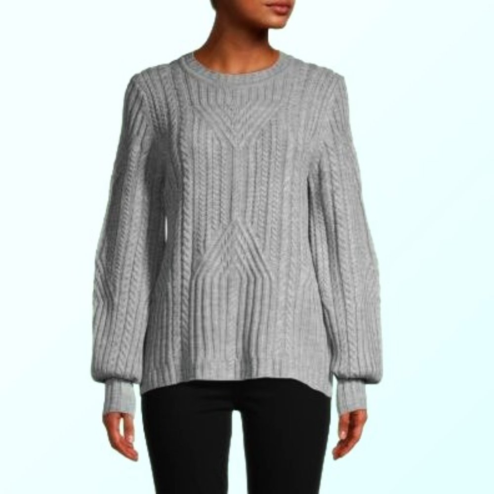 KARL LAGERFELD Paris Cable Knit Gray Sweater with Threads of Silver Size S/M